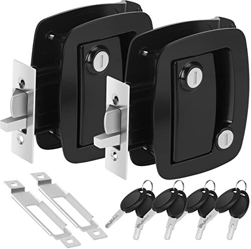 WELLUCK Cerradura de puerta de entrada de RV con cerrojo de pala, mango de pestillo de puerta de caravana 100% metal, kit de repuesto de cerradura de puerta de caravana de aleación de zinc, seguro