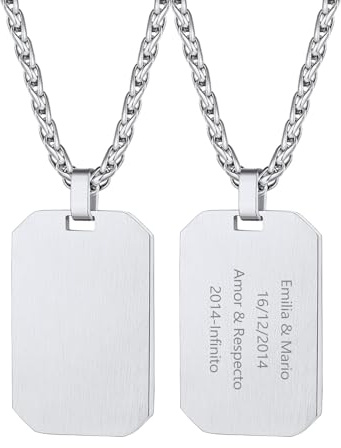 Richsteel Placa Grabada de Identifiación ID Dog Tag Soldado Hombre Mujer con Cadena Acero Quirurgico