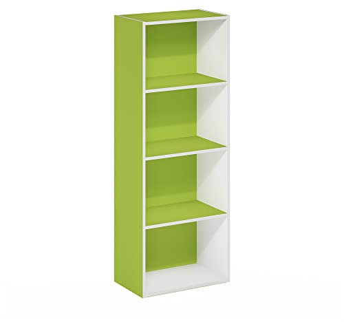 Furinno Luder 4-stufiges Bücherregal mit offenem Regal, Grün/Weiß