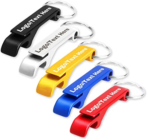 5 Stück Personalisierter Flaschenöffner Schlüsselanhänger Bulk graviert Metall Dosenöffner mit Textlogo für Hochzeitsgeschenke, Party, Jubiläen, Bar