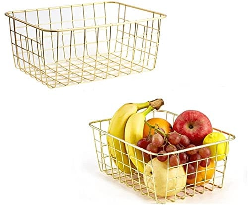 Wire Storage Basket, Organize Living Room Kitchen Bathroom Storage Basket (2 Pieces,gold)