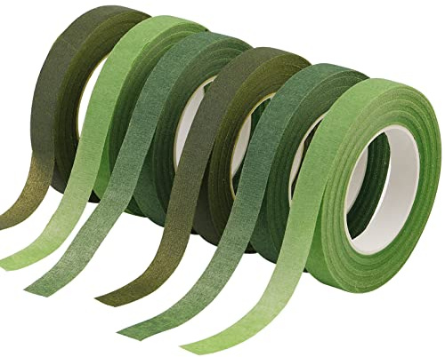 SUVSOON 6 Rolls of 1/2 in Wide Flower Tape, Arrangement Supplies for Wrapping Flower Bouquet Stems and Flower Crafts, Dark Green, Light Green, Grass Green