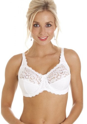 Camille Melody Lace Full Coverage Bra – Underwired Women's Bras with Scalloped Edge & Adjustable Straps – Elegant & Supportive White Bras for Women - White 36C