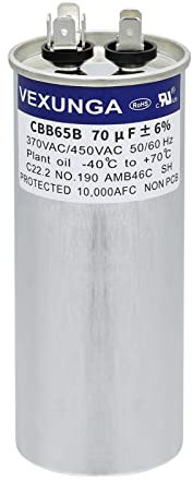 VEXUNGA Condensateur 70uF 70 MFD 370VAC 440VAC 450VAC 50/60Hz CBB65 Condensateurs de Demarrage AC Rond pour Climatiseur Moteurs et Ventilateur