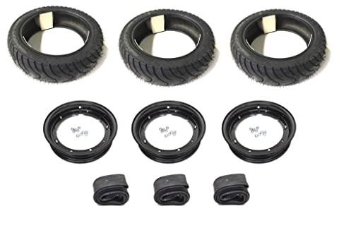 3x Sommerreifen 100/90-10 passend für Piaggio Ape 50 TM – Kompletträder Satz inkl. Felgen & Schläuche, Schwarz