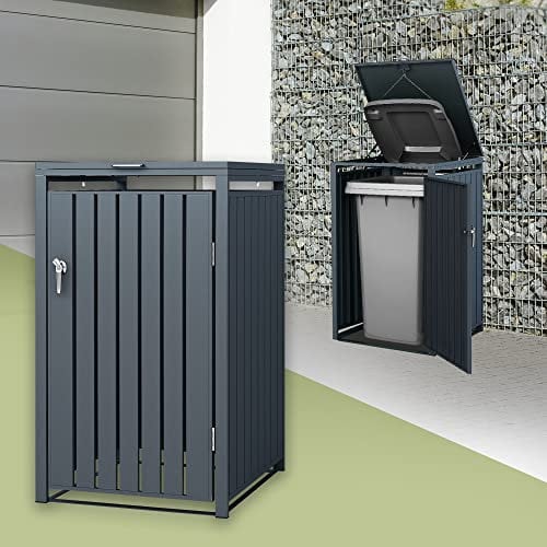 ML-Design Box pour 1 Poubelle, 240L, 68x80x116,3 cm, en Acier, Anthracite, Résistant aux Intempéries, Habillage de Poubelle avec Couvercle Rabattable et 1 Porte, Conteneur Abri Hangar Cache-Poubelle