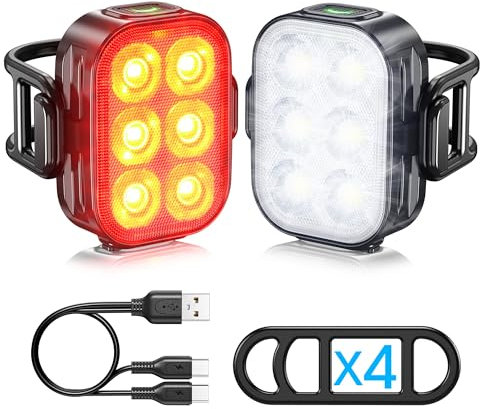 Lumiere Velo，Feux Avant et Arrière de Vélo, IP65 Imperméable à l'eau USB Rechargeable, Équipé de 6 Perles de Lumière LED Super Lumineux, 4+6 Modes D'éclairage, Adapté pour la Conduite de Nuit.