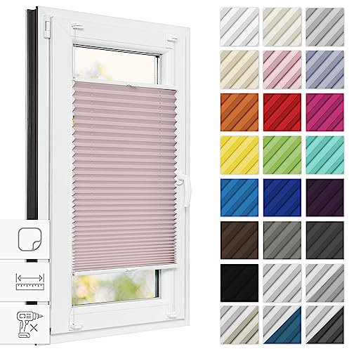 Estika Plissee zum Kleben 90 cm x 230 cm - Rosa - Ohne Bohren, Rollos für Fenster, Jalousien für Innen, Raffrollo