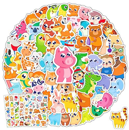 Niedliche Tieraufkleber für Wasserflaschen – 480 Stück, wasserdichte Vinyl-Aufkleber für Kinder und Erwachsene, Kawaii-Aufkleber für Laptops, Handy, Cartoon-Tier-Thema, Aufkleber-Set, niedliches