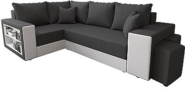 ALTDECOR Ecksofa Links mit Schlaffunktion und Bettkasten, Polstercouch in U-Form Links angeordnet, ideal als Gästebett - DALS - 244x180x90cm Grau/Weiß Kunstleder