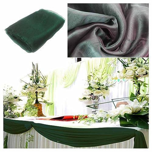 SHTGOI Organzastoff als Dekostoff Tüllstoff meterware Tischläufer Stuhlschärpen Hochzeitsbogen Drapierstoff Foto Hintergrundvorhang für Hochzeit Party Geschenke Deko Basteln 1.35m*5m Dunkelgrün