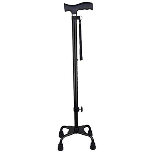 Gehstock, teleskopisch, stabil, rutschfest, leicht, höhenverstellbar mit 4-Fuß-Basis, Schwarze Gehstöcke, Behinderte, alte Männer, ältere Menschen, Arthritis, Senioren, Krücke HGCHH