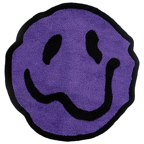 MANALL Runder Teppich, Teppich mit Smiley-Gesichtsmuster, personalisierter Plüschteppich, Wohnzimmer- und Schlafzimmerteppich