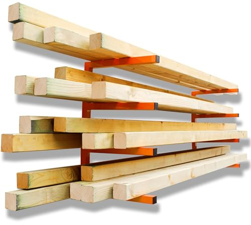 YYR Holz-Organizer und Holzaufbewahrungsregal, Wandhalterung, robustes Metallregal mit 4 Ebenen, hält bis zu 362,9 kg, für den Innen- und Außenbereich, Orange