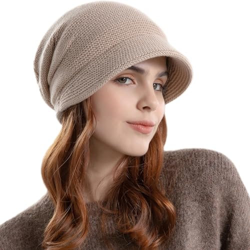 AYPOW Damen Winter Strick Slouchy Mütze mit Visier - Baskenmütze, Fleece Gefütterte, Warme Wintermütze mit Krempe, Pullover-Gehörschutzmütze, Newsboy-Mütze für Tägliche Winter Outdoor Aktivitäten
