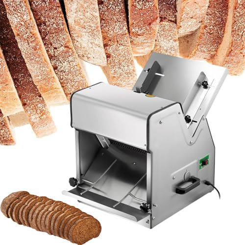 BrightFootBook Cortadora de pan tostado comercial - 31 rebanadas, 12 mm de grosor, máquina cortadora de pan eléctrica de acero inoxidable 304 - Entrada y salida ajustables - Ideal para la cocina