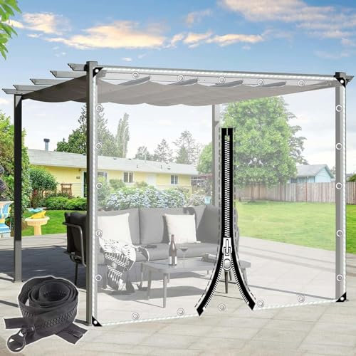Waterproof Pvc Tarpaulin With Zip,Outdoor Clear Tarp Curtains,Pergola Gazebo Patio Porch Carport Garden Transparent Tarpaulin Side Panels,Partition Curtains With Grommets,L×H-2.5*2.9m(8.2*9.5ft)