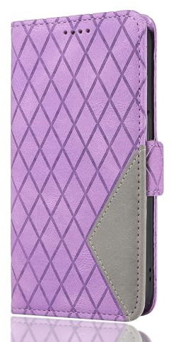 WBWONE Cover a Libro per OPPO Reno 6 5G (Reno6 5G), Custodia a Portafoglio in Pelle Reticolo Romboidale con Funzione di Supporto e Slot per Carte - Viola