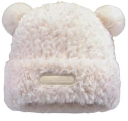 Niedliche Fuzzy-Bären-Mütze, Hautfreundliche Plüsch-Beanie Mit Ohren für Frauen (White, One Size)