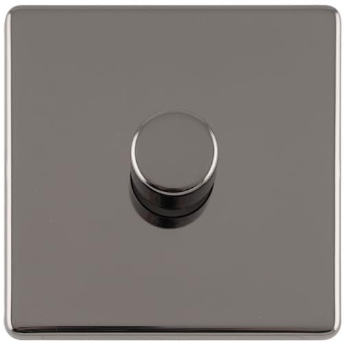 1 Gang Rotary Dimmer Switch 2 Way LED SCREWLESS Black Nickel Light Dimming Wall - Decorative Metal Wall Plate