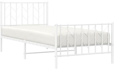 vidaXL Bettgestell, Bettrahmen mit Kopfteil Fußteil, Bett Gästebett mit Stauraum, Metallbett Einzelbett Schlafzimmerbett, Weiß 90x200cm Metall