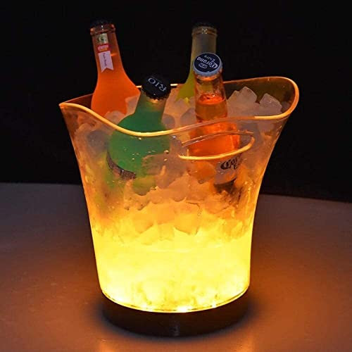GeRRiT Hochwertiger Eiskübel, Eiswein 5 l, Barwein, Bierflaschen-Getränkekühler mit transparentem/Buntem Farbverlauf, Party-Eiskübel, Eiskübel/weißes Licht