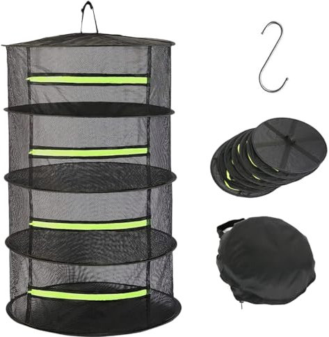 Drufoful Trockennetz für Kräuter, 4-lagiges Kräutertrockner Hängend mit S-förmige Haken, Zusammenklappbar trockennetze zum aufhängen für Kräuter,Gewürze, for Outdoor, atmungsaktiven Netz