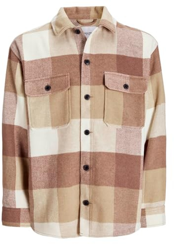 JACK & JONES Men's Jjebradley Ollie Overshirt Ls Noos Long Sleeve Shirt, Falcon/Checks: Checks, XXL
