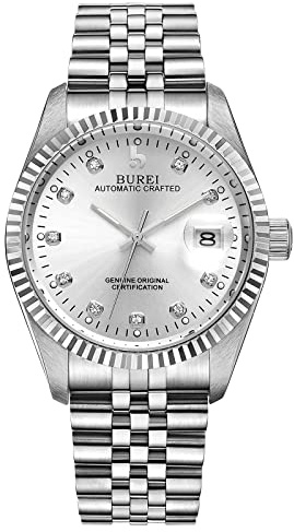 BUREI 38mm Automatik Uhr Herren Luxus Diamant Armbanduhr für Männer Mit Saphirglas Datumskalender