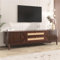Meuble TV en mélange de Bois avec Accents en rotin, éclairage LED, Rangement élégant, Style Maison de Campagne Naturelle, pour Le Salon(Color:Naturel)