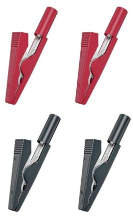 JZK 4PCS Mini Electrical Test Cable Crocodile Clips Clamps, Insulated Multimeter Test Leads Alligator Clips with 2 mm Banana Jack for 2mm Test Probe & Banana Plug Connector, Red And Black