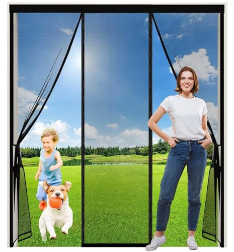 Lamellenvorhang Terrassentür 215x280cm Insektenschutz Balkontür Fliegenvorhang - ohne Bohren -Magnete Automatisch schließen für Balkontür Schwarz