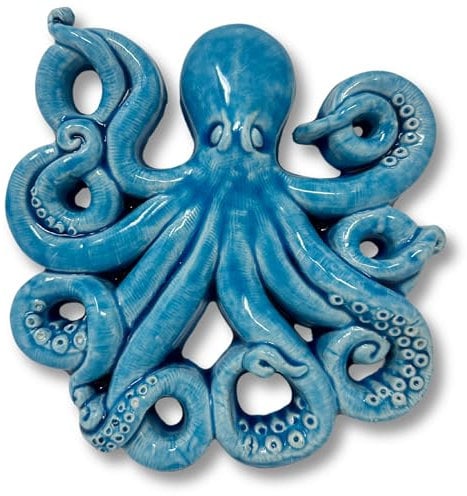 Toocook Animali marini in ceramica naturale o smaltata per Decorazione Murale e Arredo Casa, Realizzati Artigianalmente, Idea Regalo Made in Italy (Polipo Blu)