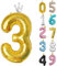 Zahl 3 Luftballon Gold, 101cm Riesen Zahlenballon Nummer 0 1 2 3 4 5 6 7 8 9 10 16 18 21 30 40 50 60 70 80 90 100, 40 Groß Folienballons für Hochzeit Jubiläum, Geburtstagsballons Party Dekoration