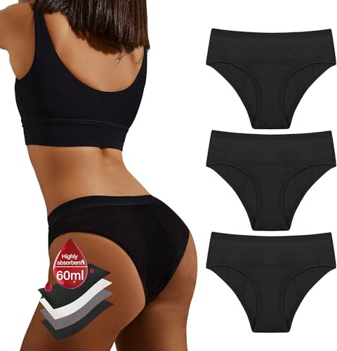 Joyo roy Perioden Unterwäsche Absorbierend Inkontinenz Slip Damen Menstruation Unterwäsche Unterhosen Damen Schwarz Periodenunterschwäsche Tanga L 3er Pack