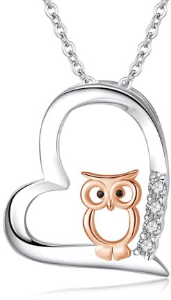 MEDWISE Eule Kette 925 Sterling Silber Two Tone Eule Herz Anhänger Roségold Eule Halskette Eulen Schmuck für Mutter Frauen Ehefrau Tochter Mädchen Geburtstag Weihnachts Geschenk