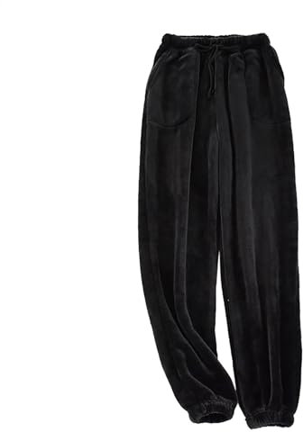 SRZYMJ Jogginghose Herren Baggy Jogginghose Winter Fleece Atmungsaktive Sporthose mit Reißverschlusstasche und Gummizug in der Taille Sportlich Laufhose Outdoor Hosen Für Herren Winter Schwarz XXL