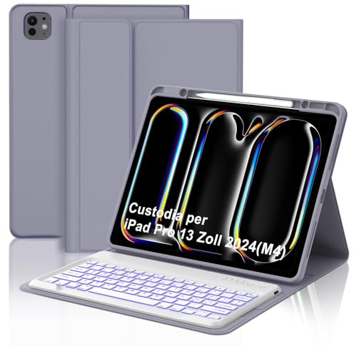 FOGARI Tastiera Custodia Bluetooth per iPad Pro 13 2024/2025 (M4/M5) - Layout Italiano QWERTY Rimovibile Wireless Bluetooth Retroilluminata Keyboard con Cover per iPad Pro 13 M4 2024/M5 2025, Viola