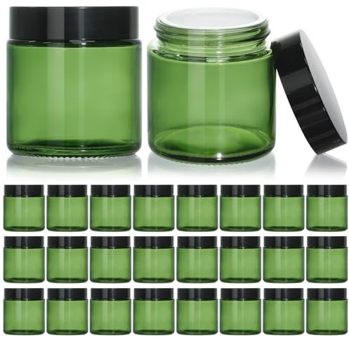 KEYWING Lot de 24 petits bocaux en verre de 118 ml avec couvercles noirs, bocaux ronds en verre avec doublure intérieure pour lotions, crèmes, poudres et pommades