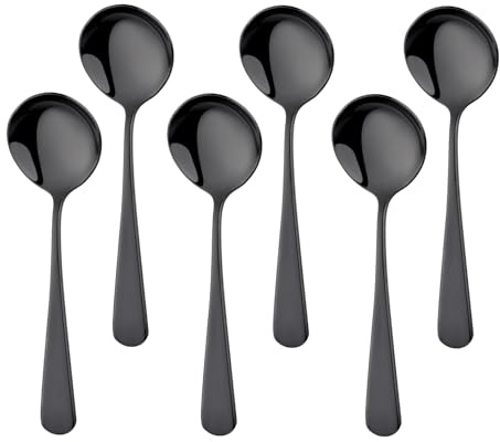 Buyer Star Lot de 6 cuillères à soupe rondes en acier inoxydable pour muesli, porridge, fruits, yaourt, passe au lave-vaisselle (6, noir)
