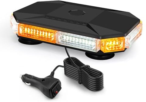 Fxlpower LED Rundumkennleuchte, Gelb & Weiß Rundumleuchte mit 16 Starke Magnete für Baufahrzeuge Gabelstapler-Traktor Golfwagen Anhänger Schneepflug