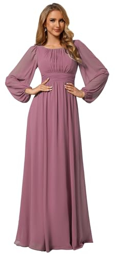 Ever-Pretty Women's Bright Round Neck Long Sleeve Chiffon Floor Length Evening Dresses ES0106B