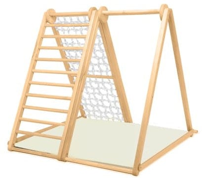 KIDWOOD/Cliff Klettergerüst klappbar inkl. beige Matte, Kletterdreieck mit Turnstange, White Edition, Made in EU, Qualität aus Österreich