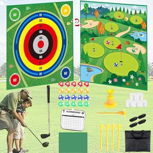 SYXLS Golf Game Set, Tappetino da Golf a Doppia Faccia, Tappetino da Golf con Mazze, Golf per Giocattoli per Sport All'Aperto per Bambini, Giochi per all'Interno e All'Aperto, Mini Golf