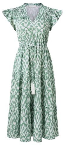 GRACE KARIN Causal Dresses for Women UK Short Sleeve Summer Dresses Floral Midi Flowy A-Line Sundress for Wedding Party Greee Folk Floral L