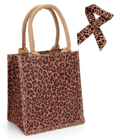 Leopardenmuster Tasche, Handtasche Leoprint mit Leoparden Halstuch, leoparden beuteltasche Damen, Leoparden Tasche Shopper Braun, Umhängetasche Leo, Jutetasche Kleine mit Leoprint Accessoires