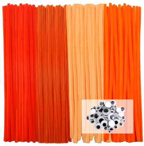TOAOB 200 Stück Pfeifenputzer zum Basteln 4 Verschiedene Orange | Pfeifenreiniger 6 mm x 30 cm, Pipe Cleaner Basteln Set, mit Wackelaugen Selbstklebende, für DIY Handwerksprojekte