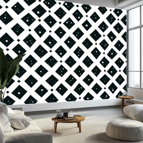 Papier Peint Intissé Texture Écossaise 3D Noir et Blanc 450 x 315 cm (L x H), Papier Peint Panoramique Noir et Blanc, Mural Photo Mural Poster pour Salon Chambre de Enfants Décor Fond TV