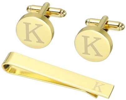 PATIKIL Manschettenknöpfe Herren Initialen Krawattenclip Und Manschettenknöpfe Set Für Herren Klassische Kupfer Personalisierte Krawattennadel Für Vater Ehemann Sohn Buchstabe K Goldton
