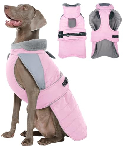 Kuoser Hundemantel Winter Wasserdicht, Warmer Wintermantel Hund, Rosa L | Hundemantel für mittelgroße Hunde Winddicht,Hundejacke Winter mit elastischem Hals, Reflektierender Hunde Winterjacke
